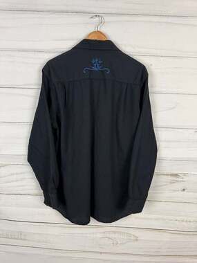 Tulliano Men's Black Long Sleeve Button-Up Shirt with Blue Floral Embroidery